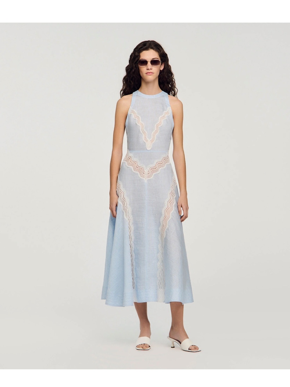 Sandro lace striped linen blend maxi dress • new sizes 6 or 8 - Picture 1 of 10